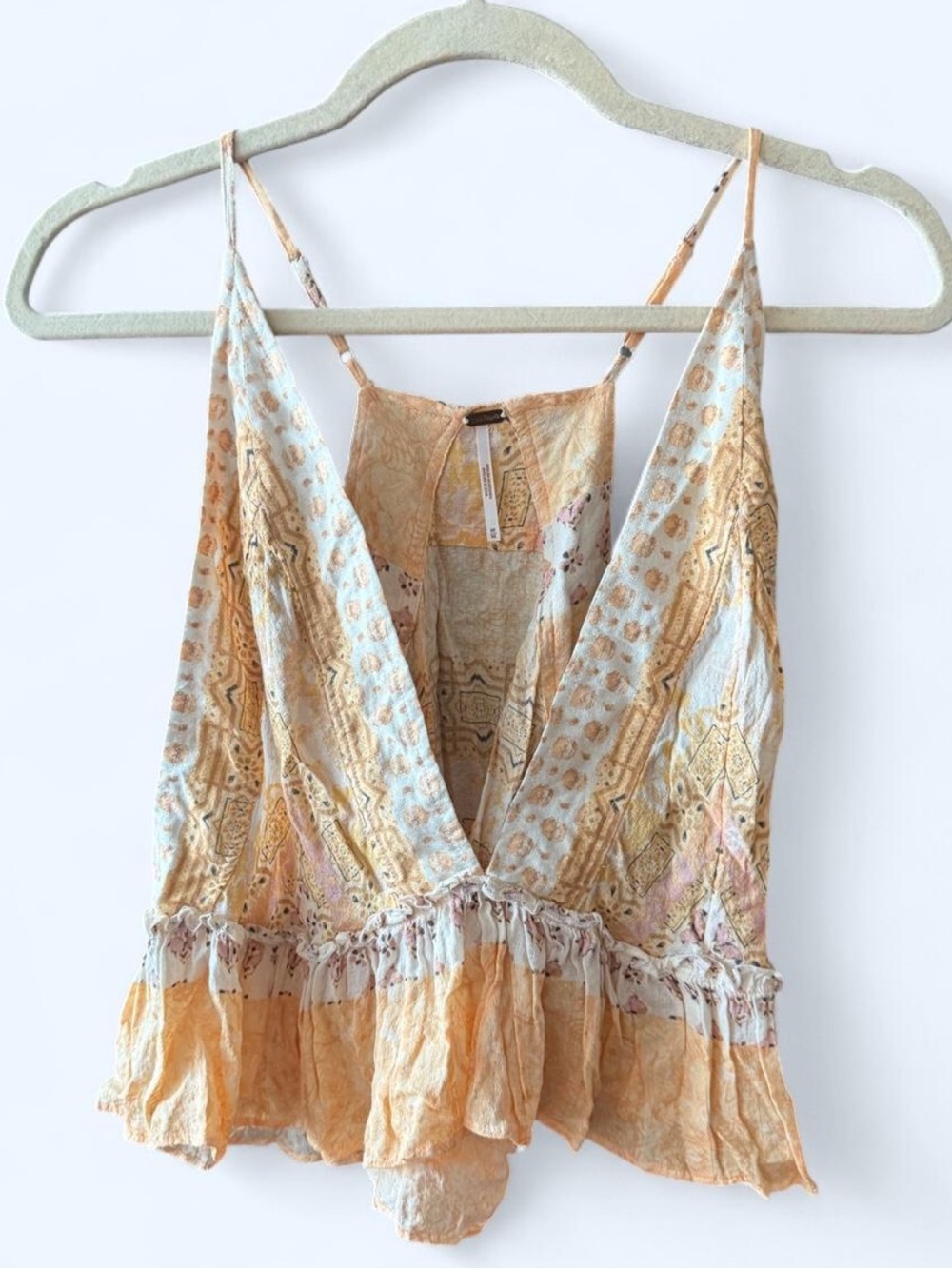 Free People Deep V Plunge Tank Top Boho Print Medium